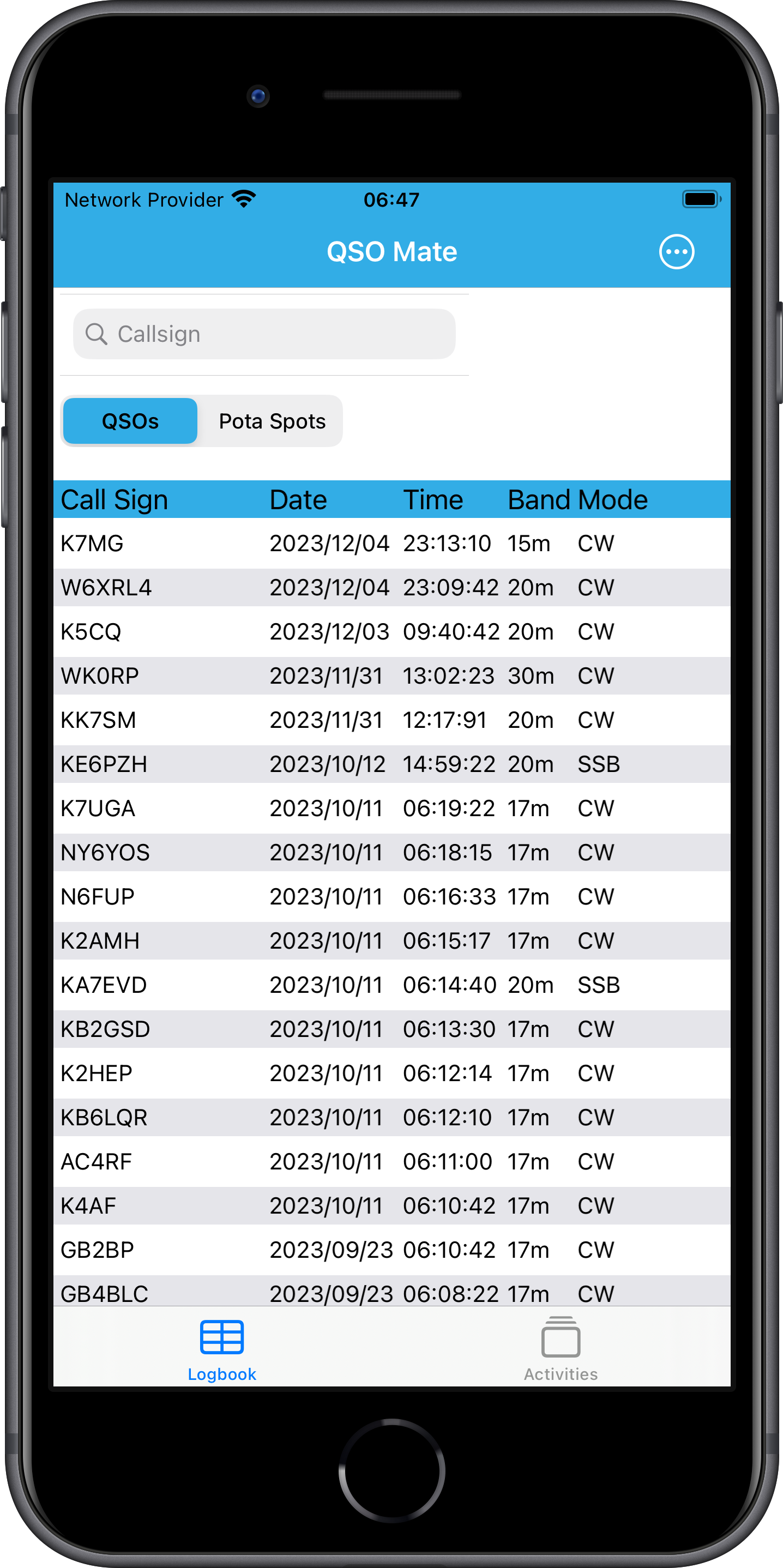QSOMate on iPhone